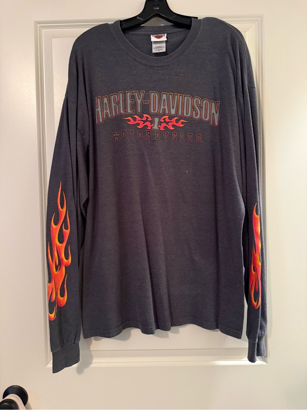 Harley-Davidson Charcoal Long-Sleeve Shirt with Orange Flame Graphics